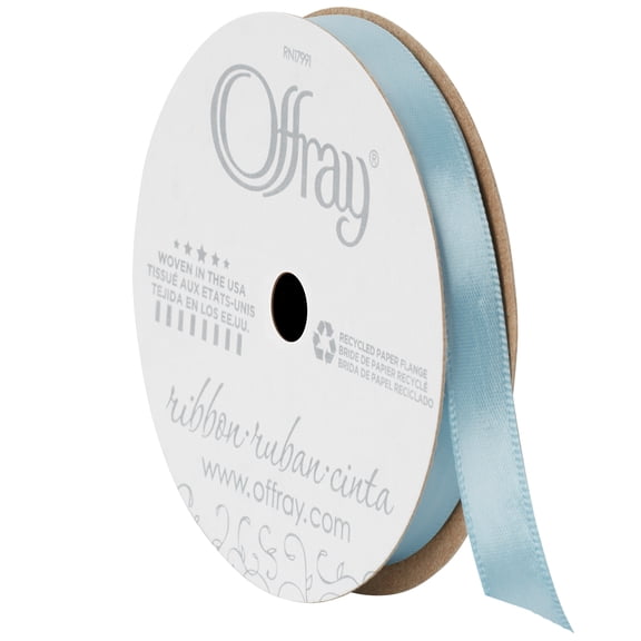 Offray Ribbon, Powder Blue 3/8 inch Single Face Satin Polyester Ribbon, 18 feet