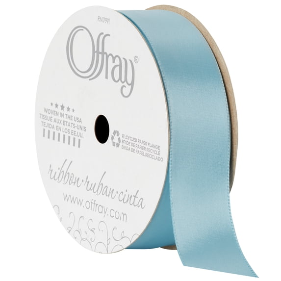 Offray Ribbon, Powder Blue 7/8 inch Single Face Satin Polyester Ribbon, 18 feet