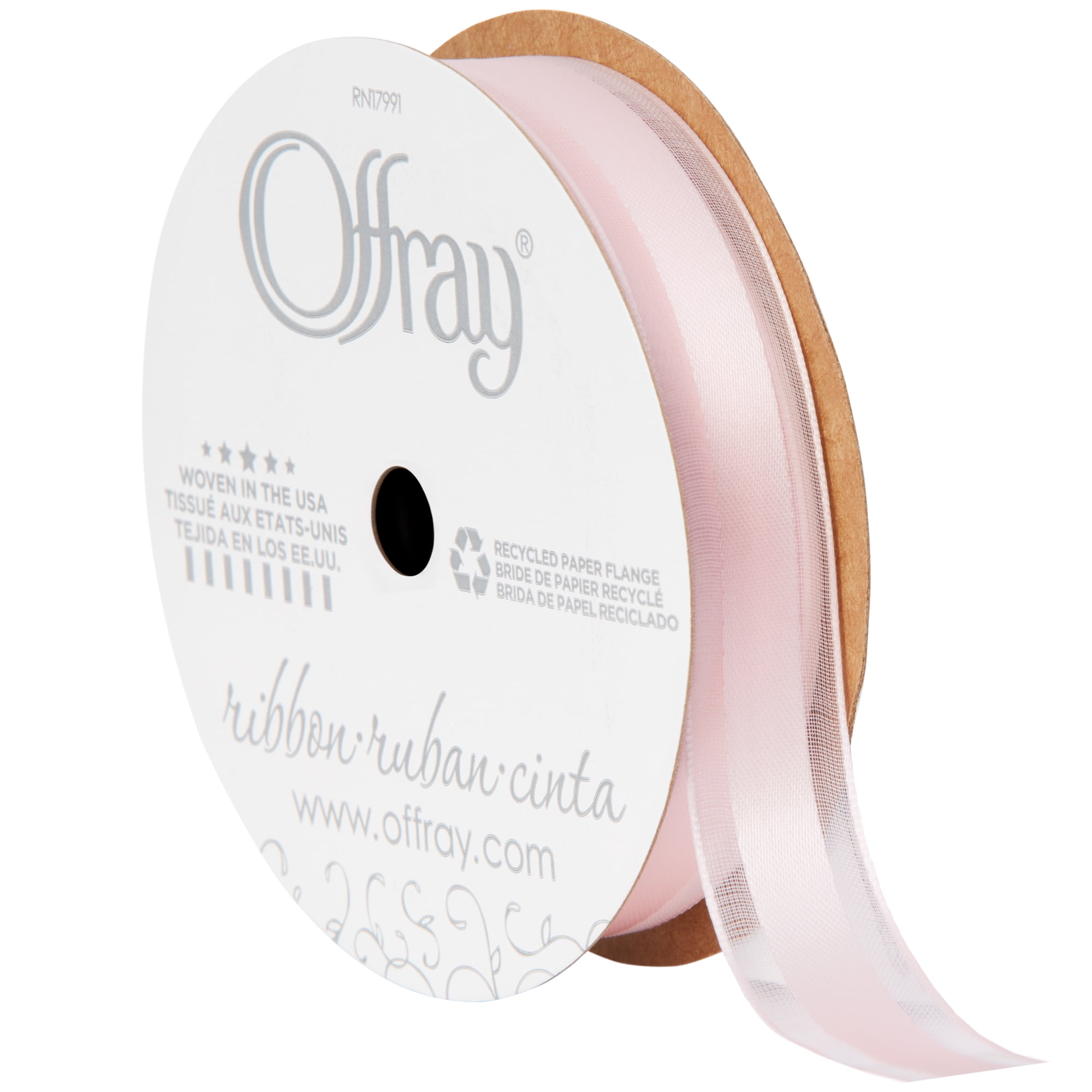 Offray Sheer Ribbon Offray Sheer Satin Ribbon Powder Pink 5/8 inch, 9 feet for Crafting and ...