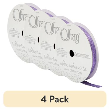(4 pack) Offray Ribbon, Purple 3/8 inch Galena Metallic Ribbon for Wedding, Crafts, and Gifting, 9 feet, 1 Each