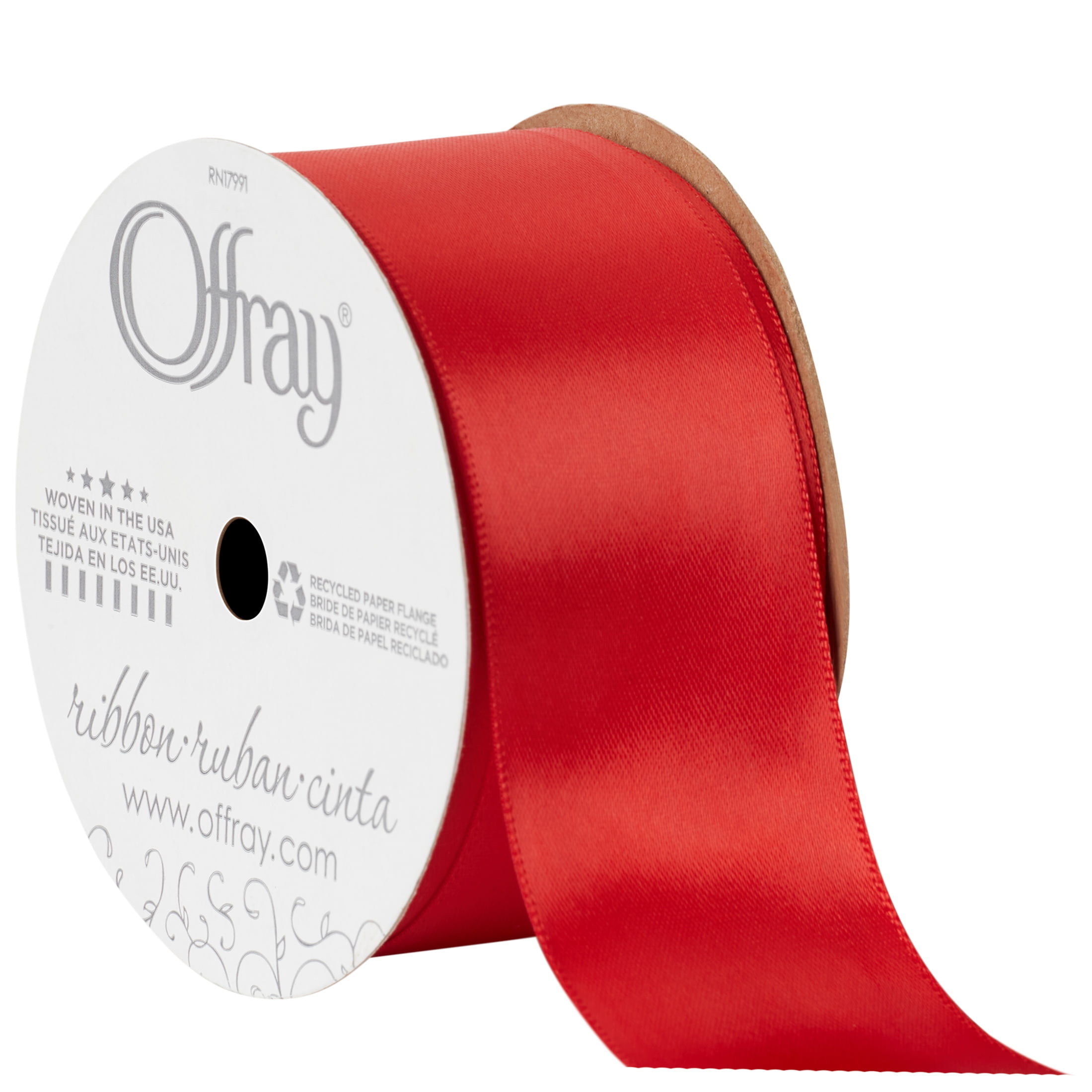 Offray Ribbon, Red 1 1/2 inch Double Face Satin Polyester Ribbon, 12 feet