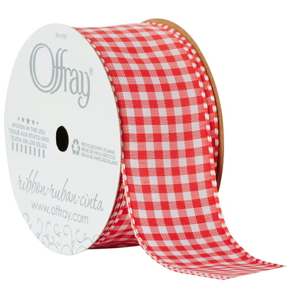 Offray Ribbon, Red 1 1/2 inch Gingham Woven Ribbon for Sewing, Crafts, and Gifting, 3 Yards, 1 Each
