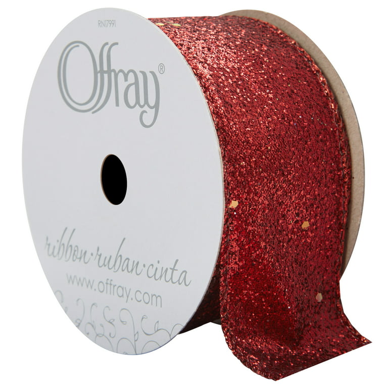 Offray Ribbon, Red 1 1/2 inch Wired Edge Metallic Ribbon, 9 feet