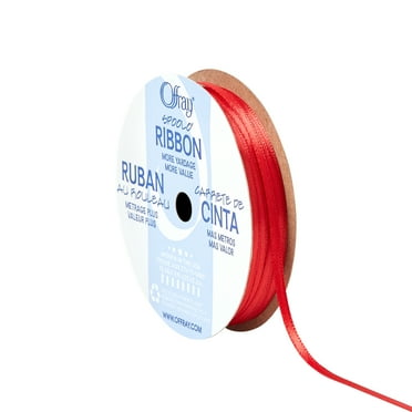 Offray Ribbon, Red 1/8 inch Double Faced Satin Polyester Ribbon for Sewing, Crafts, and Gifting, 10 yards
