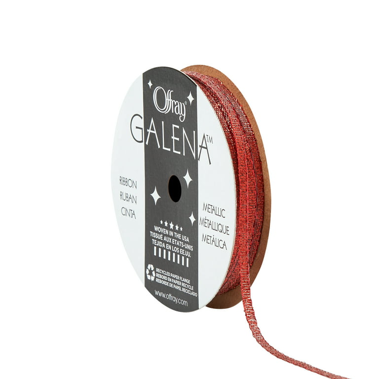 Offray Ribbon, Red 1/8 inch Galena Metallic Ribbon, 9 feet
