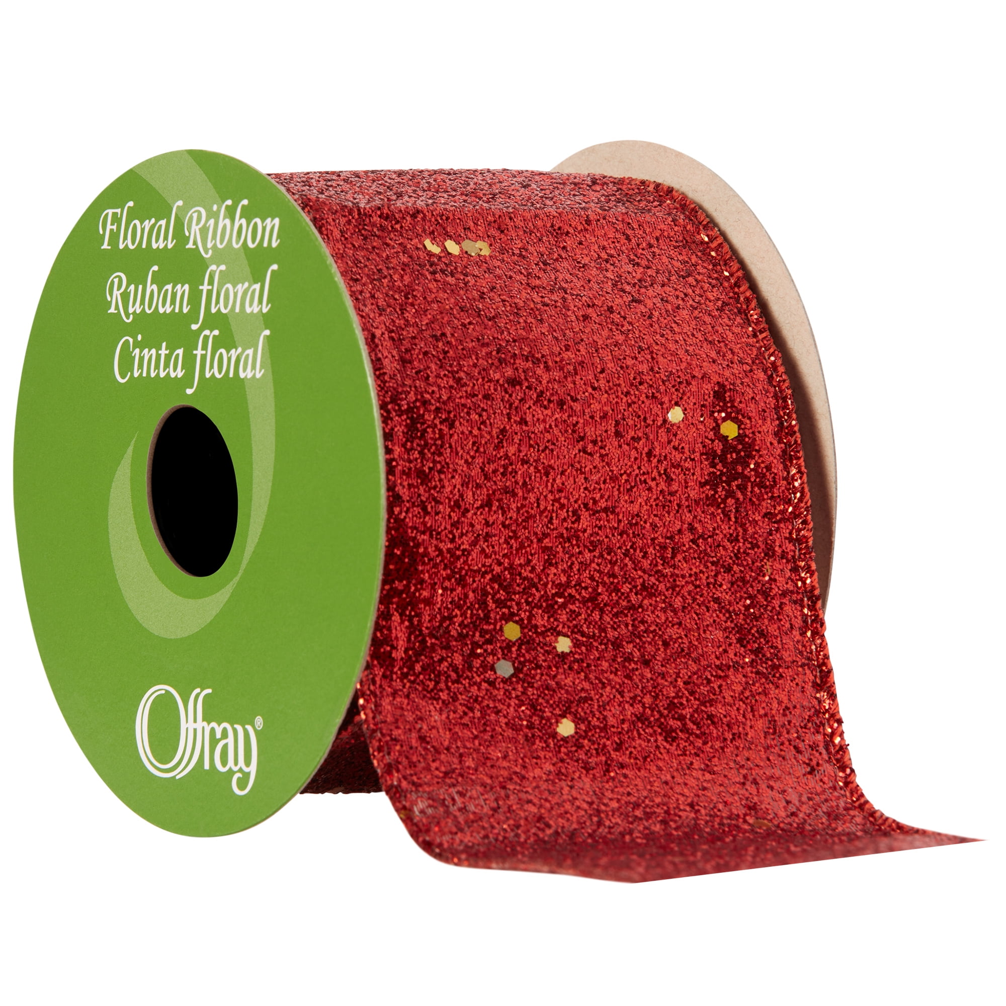 Offray Ribbon, Red 2 1/2 inch Wired Edge Metallic Ribbon, 9 feet