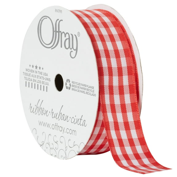 Offray Ribbon, Red 7/8 inch Gingham Check Woven Ribbon, 9 feet