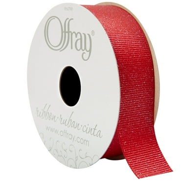 Offray Ribbon, Red 7/8 inch Grosgrain Glitter Polyester Ribbon, 9 feet