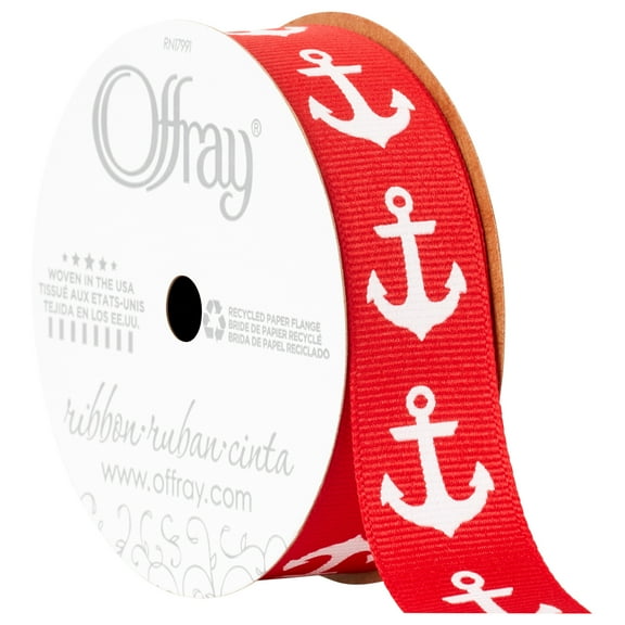 Offray Ribbon, Red 7/8 inch Grosgrain Polyester Ribbon, 9 feet