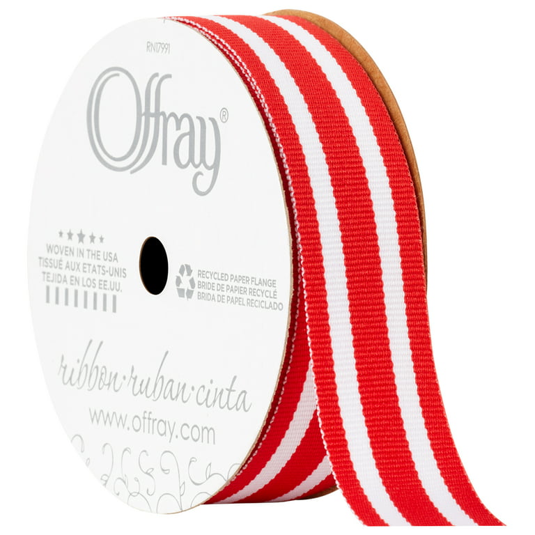 Offray Ribbon, Black White Red 7/8 inch Baseball Grosgrain Ribbon, 9 feet