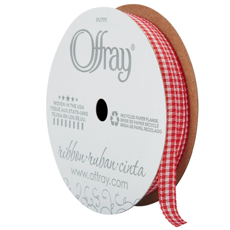 Offray Ribbon, Red and White 1/4 inch Microcheck Woven