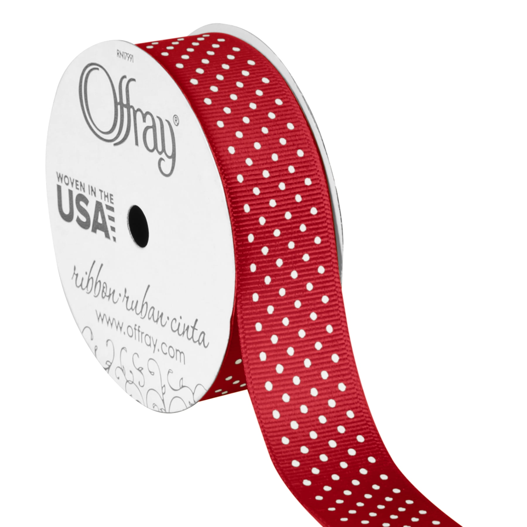 Offray Ribbon, Red with Polka Dot 7/8 inch Grosgrain Polyester Ribbon ...