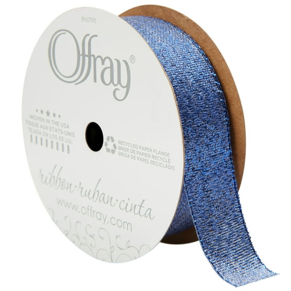 Offray Ribbon, Royal Blue 7/8 inch Galena Metallic Ribbon, 9 feet