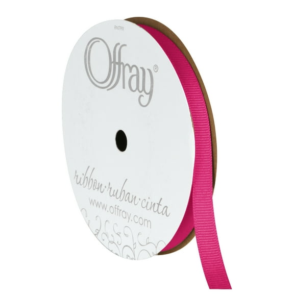 Offray Ribbon, Shocking Pink 3/8 inch Grosgrain Polyester Ribbon for Sewing, Crafts, and Gifting, 18 feet, 1 Each