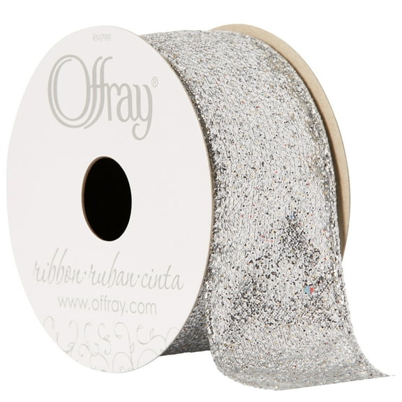 Offray Ribbon, Silver 1 1/2 inch Wired Edge Metallic Ribbon for Wedding, Crafts, and Gifting, 9 feet, 1 Each