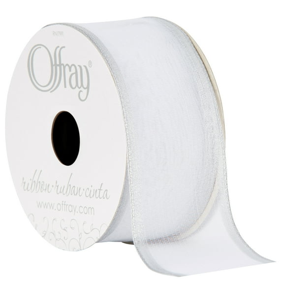 Offray Ribbon, Silver 1 1/2 inch Wired Sheer Ribbon, 9 feet