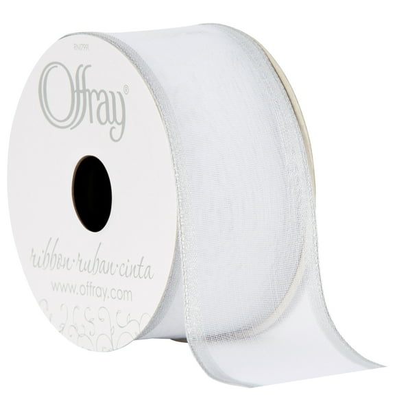 Offray Ribbon, Silver 1 1/2 inch Wired Sheer Ribbon, 9 feet