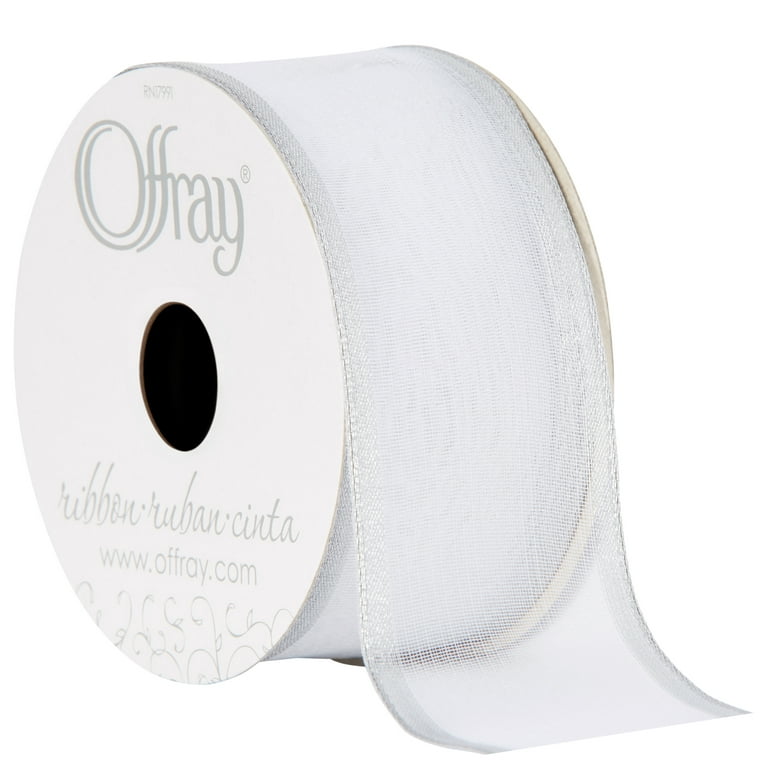Offray Woven Brushed Sheer Wired Ribbon-Silver