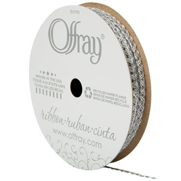 Offray Ribbon, Silver 1/8 inch Metallic Ribbon, 12 feet