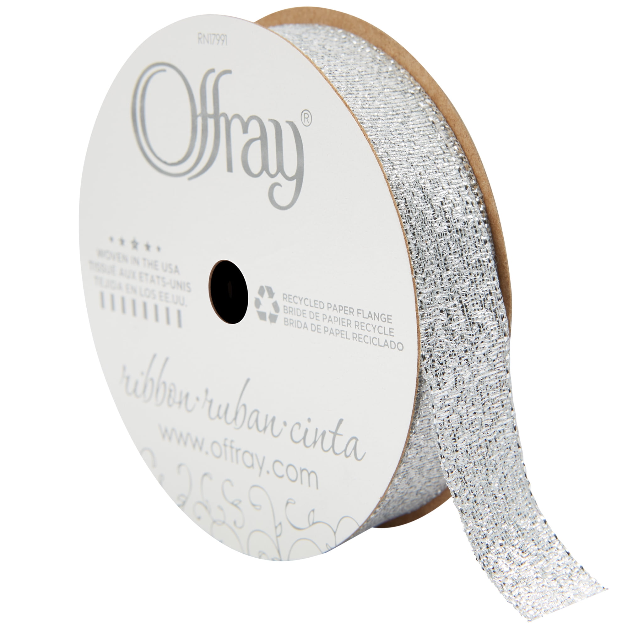 Offray Ribbon, Silver 5/8 inch Galena Metallic Ribbon, 12 feet - Walmart.com