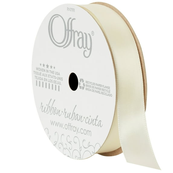 Offray Ribbon, Single Face Satin Ribbon, Antique White, 5/8" x 18 feet, Polyester Ribbon, 1 Each