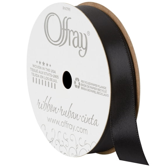 Offray Ribbon, Single Face Satin Ribbon, Black, 5/8