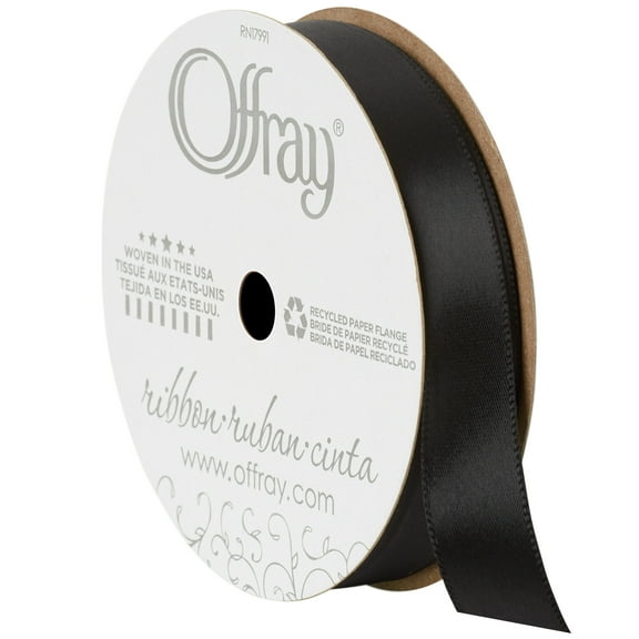 Offray Ribbon, Single Face Satin Ribbon, Black, 5/8" x 18 feet, Polyester Ribbon, 1 Each