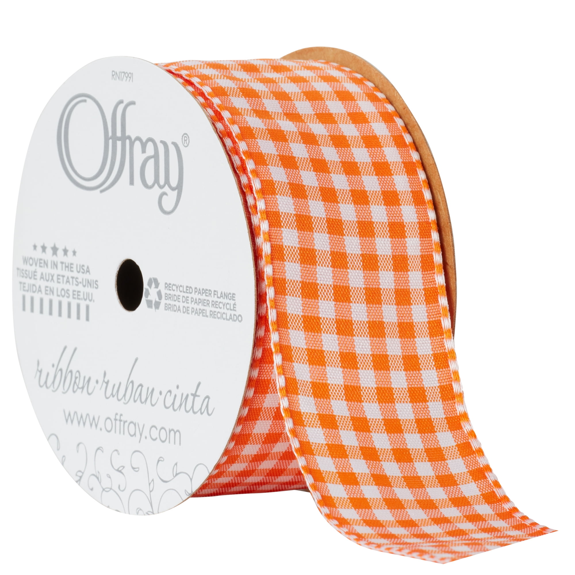 Offray 1.5 inch Orange Gingham Check Ribbon, 9 Feet, 1 Each