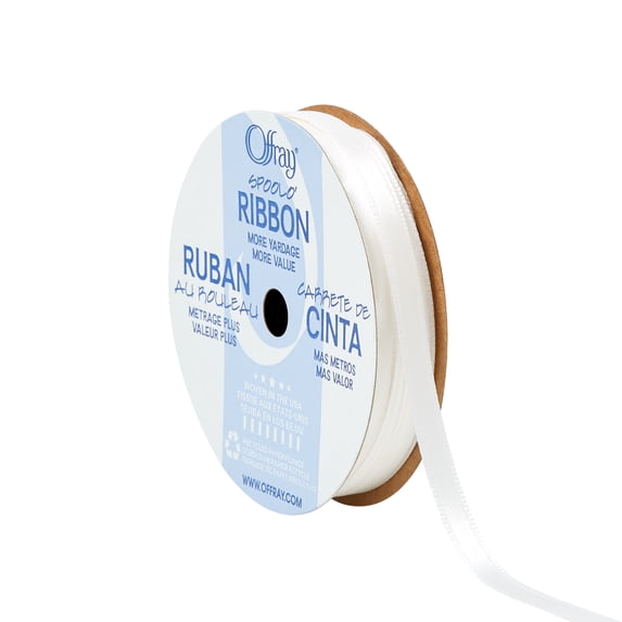 Offray Ribbon, White 1/4 inch Double Faced Satin Polyester Ribbon for Sewing, Crafts, and Gifting, 10 yards