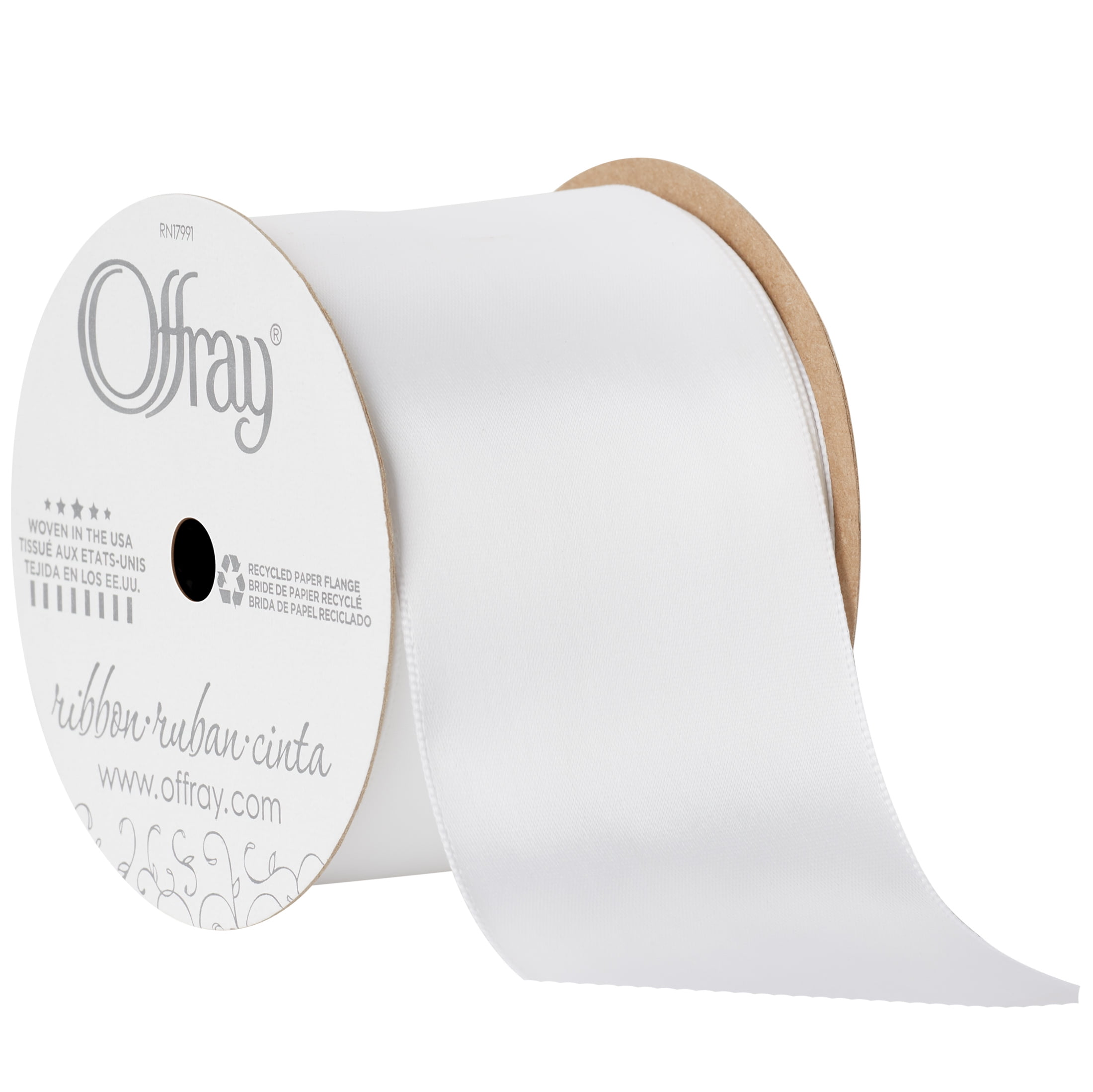Offray Ribbon, White and Silver 3/8 inch Our Wedding Expression Ribbon, 9  feet 
