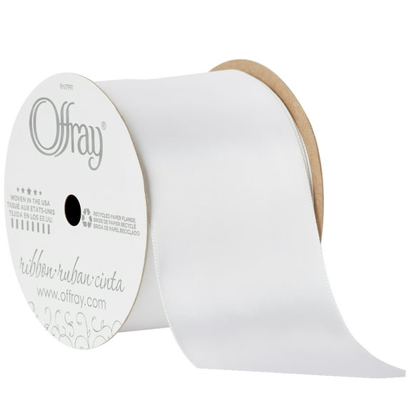 Offray Ribbon, White 2 1/4 inch Single Face Satin Polyester Ribbon, 9 feet
