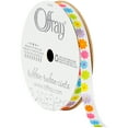 thumbnail image 1 of Offray Ribbon, White 3/8 inch Bright Flowers Satin Ribbon, 9 feet, 1 of 10