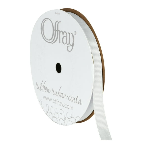 Offray Ribbon, White 3/8 inch Grosgrain Polyester Ribbon, 18 feet