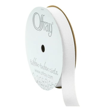 Offray Ribbon, White 5/8 inch Grosgrain Polyester Ribbon for Sewing, Crafts, and Gifting, 18 feet, 1 Each