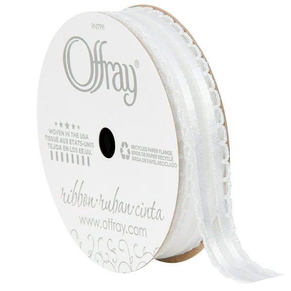 Offray Ribbon, White 5/8 inch Kendra Ribbon, 9 feet
