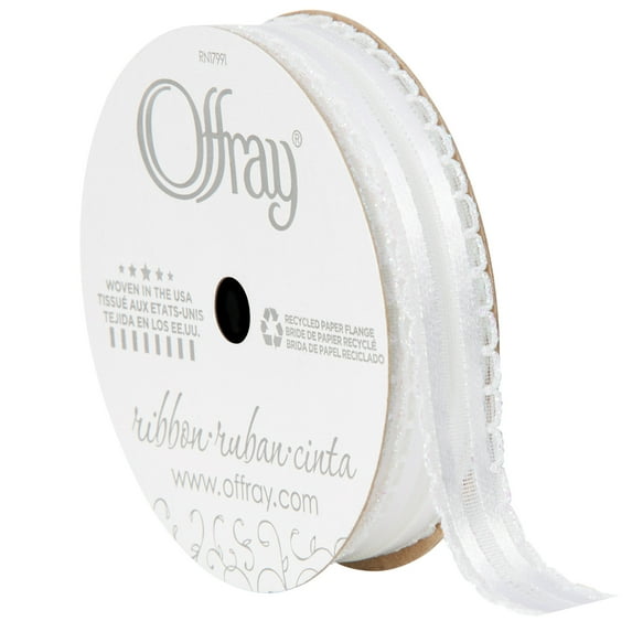 Offray Ribbon, White 5/8 inch Kendra Ribbon, 9 feet