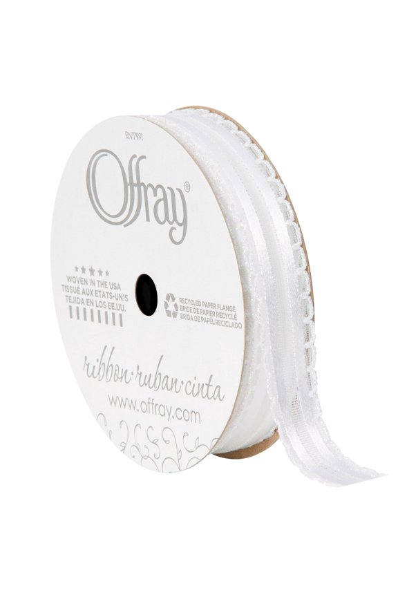 Ribbon, White 5/8 inch Kendra Ribbon, 9 feet