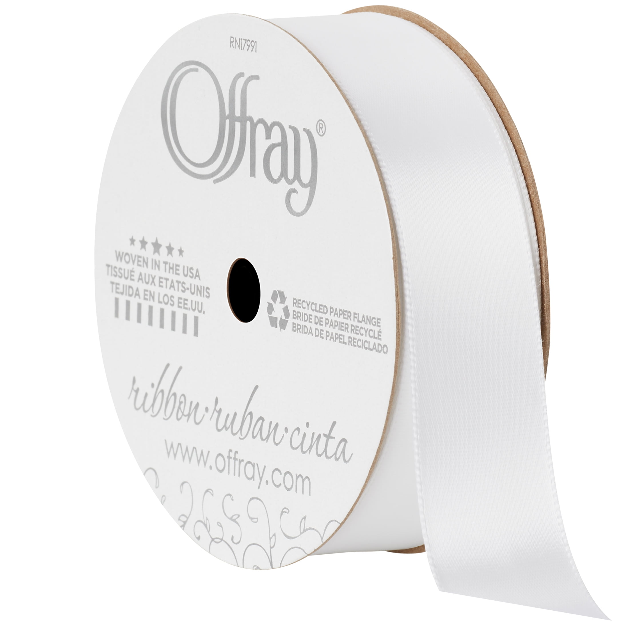 Offray Ribbon, Antique White 1 1/2 inch Single Face Satin Polyester Ribbon,  12 feet - DroneUp Delivery