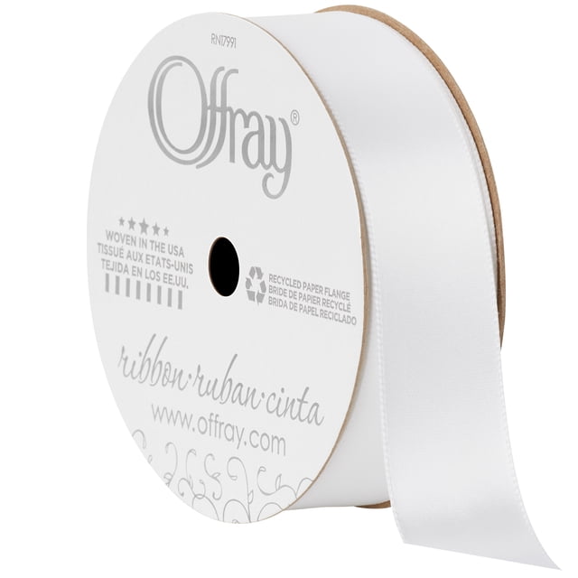 Whit Tos Offray Ribbon, White 7/8 inch Single Face Satin Polyester Ribbon, 18 ...
