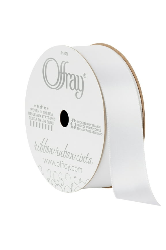 Ribbon, White 7/8 inch Single Face Satin Polyester Ribbon, 18 feet