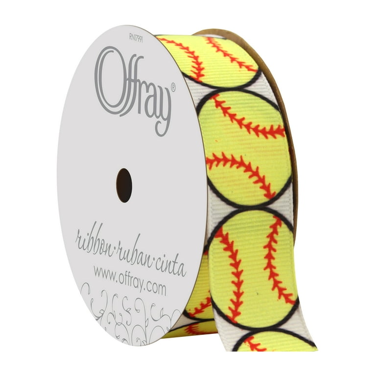Offray Ribbon, White 7/8 inch Softball Grosgrain Ribbon, 9 feet 