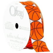 Offray Ribbon, White Orange 7/8 inch Basketball Grosgrain Ribbon, 9 feet, 1 Each