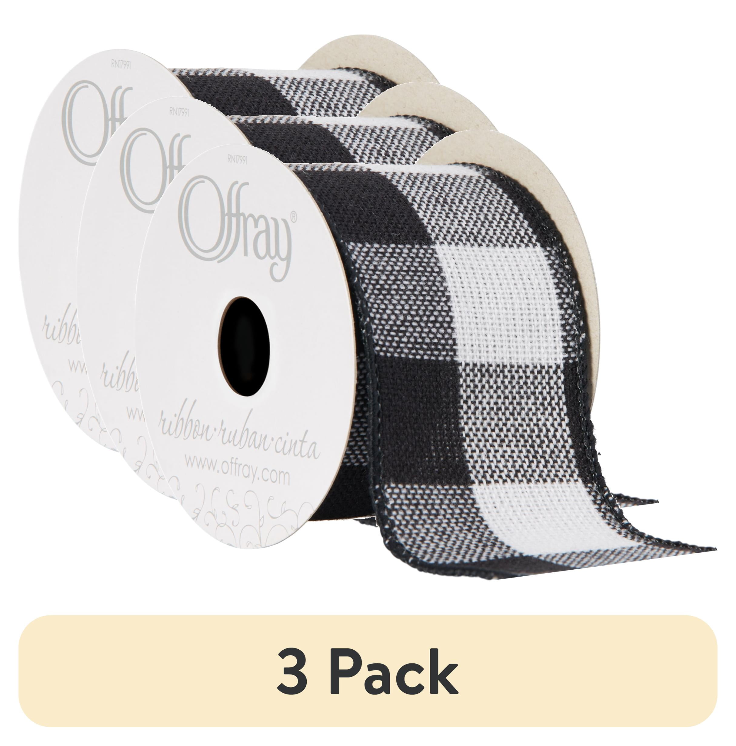 (3 pack) Offray Ribbon, White and Black Buffalo Check 2 1/2 inch Wired ...
