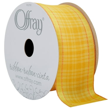 Offray Ribbon, Yellow 1 1/2 inch Wired Plaid Woven Ribbon, 9 feet
