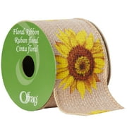 Offray Ribbon, Yellow 2 1/2 inch Wired Sunflower Burlap Ribbon, 9 feet