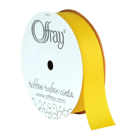 Offray Ribbon, Yellow 7/8 inch Satin Grosgrain Polyester Ribbon, 9 feet