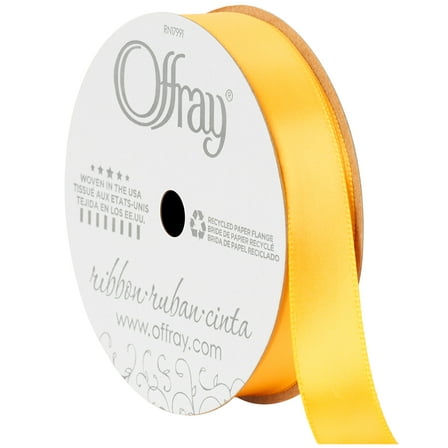Offray Ribbon, Yellow Gold 5/8 inch Single Face Satin Polyester Ribbon, 18 feet