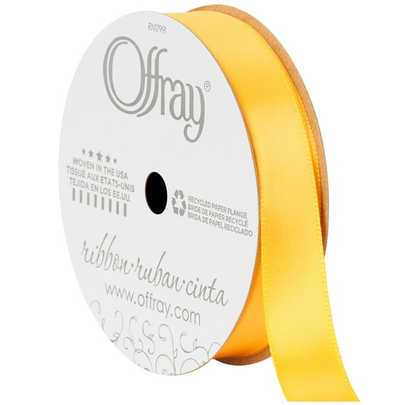 Offray Ribbon, Yellow Gold 5/8 inch Single Face Satin Polyester Ribbon, 18 feet