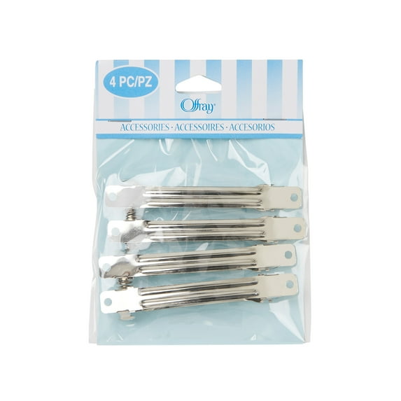 Offray silver medium metal rectangle hair clips, 4 count, 1 package