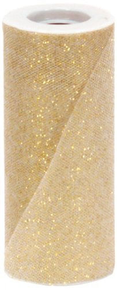 Offray Sparkle Tulle Craft Ribbon, 6-Inch by 25-Yard Spool, Gold